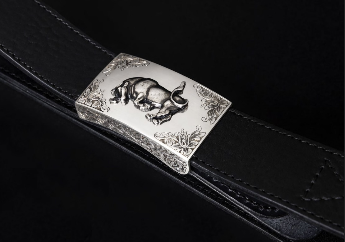 Koppelschloß Sterling Silber 925/000  / Gravur / Relief / Büffel / Riemenbreite 40mm — Koppelgürtel