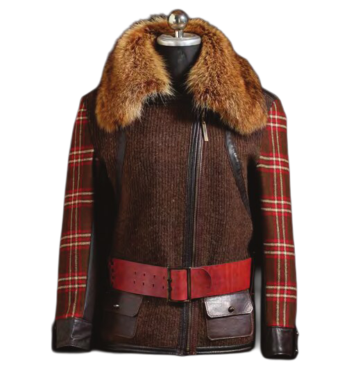 Fliegerjacke — Strick, Loden, Leder, Bronze, Waschbär — Jacken